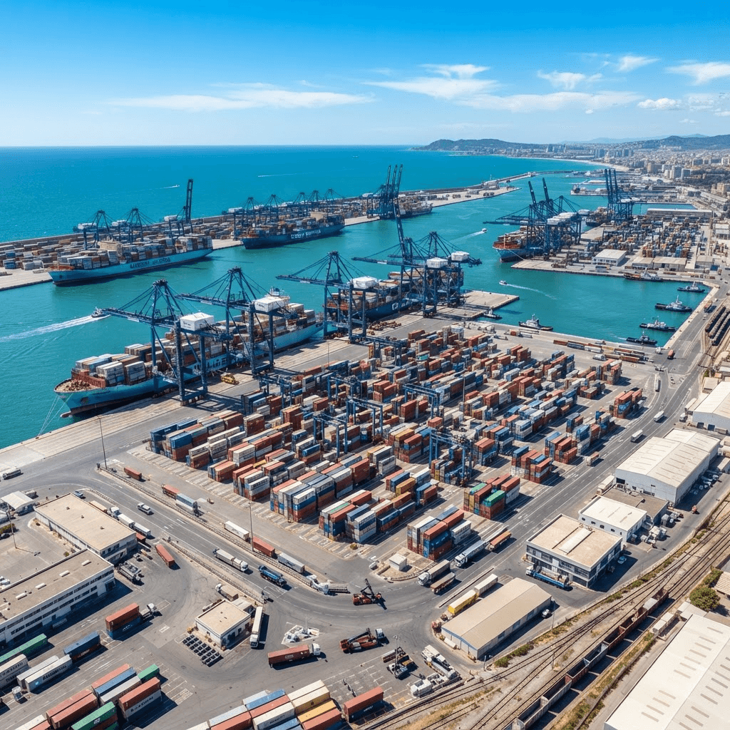 Vehicle shipping port in daylight